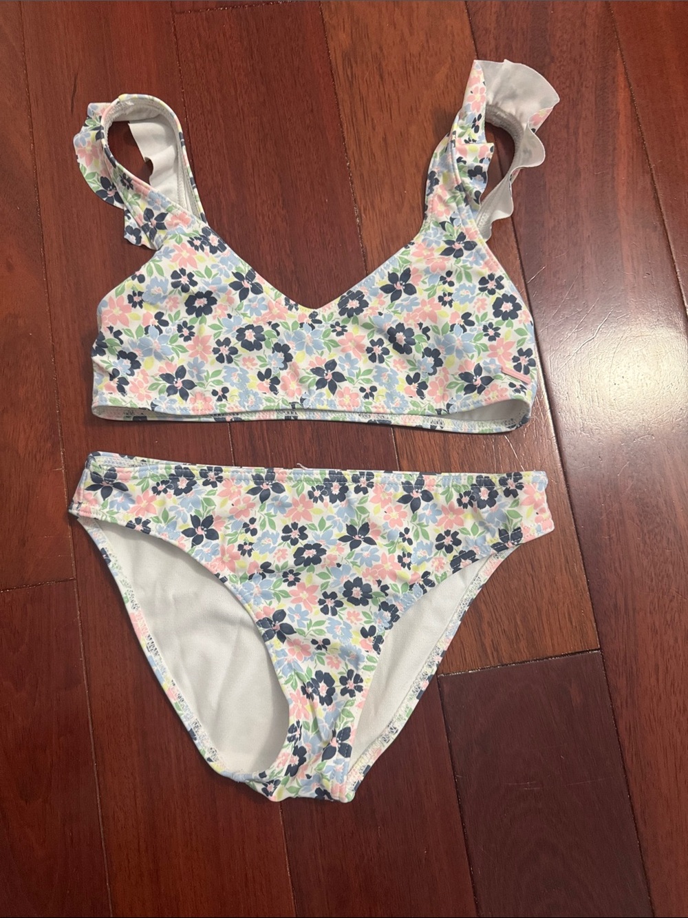 Roxy Girls Floral Bikini Set - Pastel Pink, Blue & Green